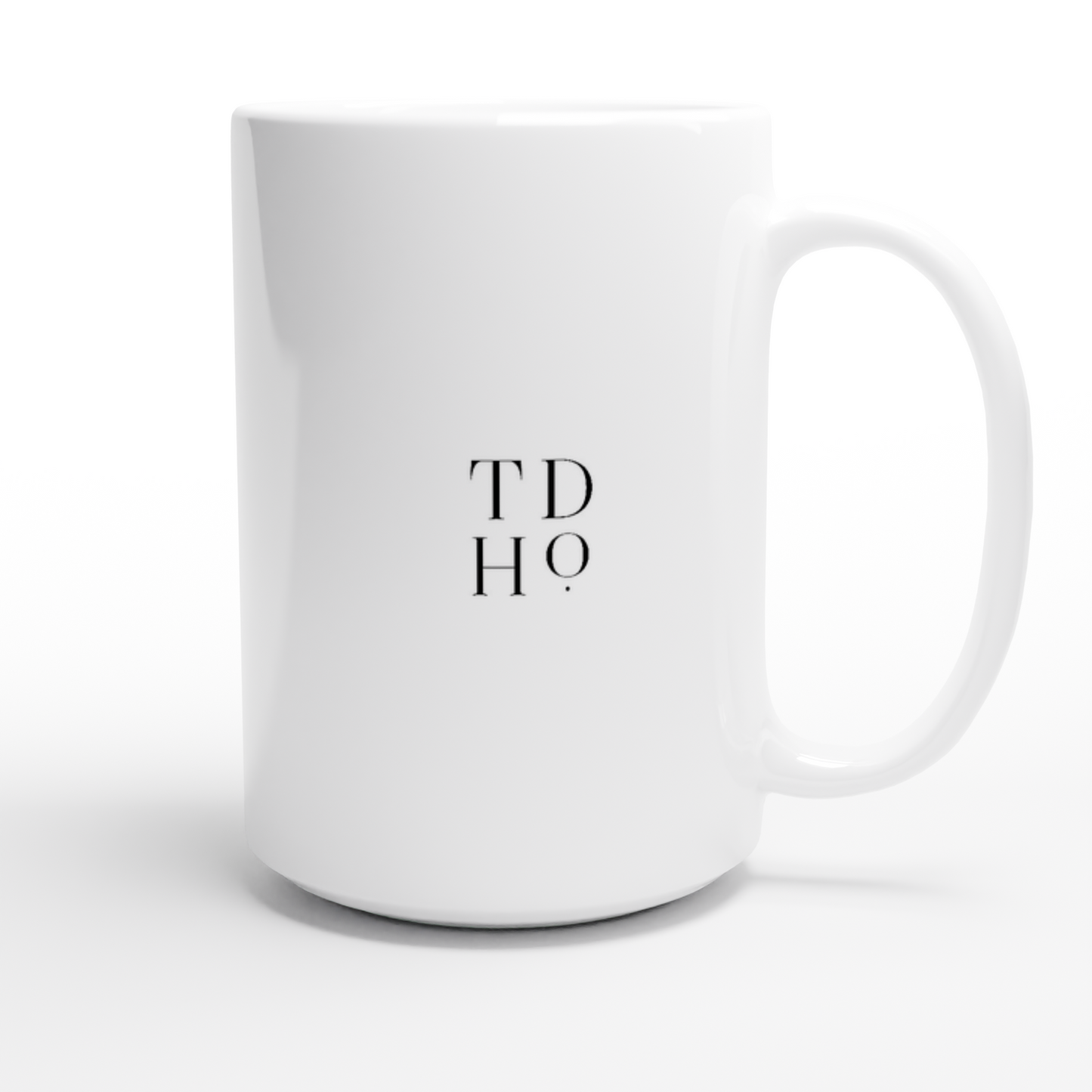 White mug with monogram on a white background